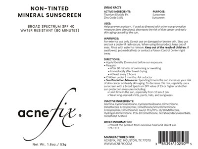 Package Label (Acne Houston Acnefix Non Tinted Mineral Sunscreen 202)